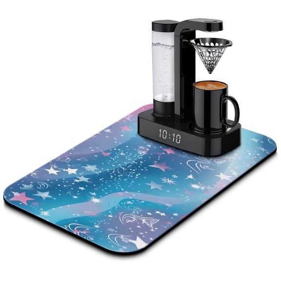 Space Geek and Starry Night Dish Drying Mat, Rocket Alien Cosmic Absorbent Kitchen Mat