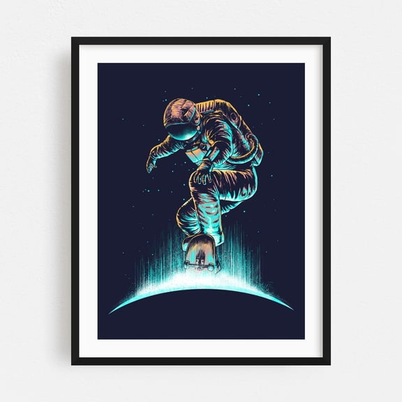 Space Grind - Digital Art Astronaut Space Sci-Fi Surrealism Cosmic Modern Art Black Framed Wall Art Print 5 x 7 inches