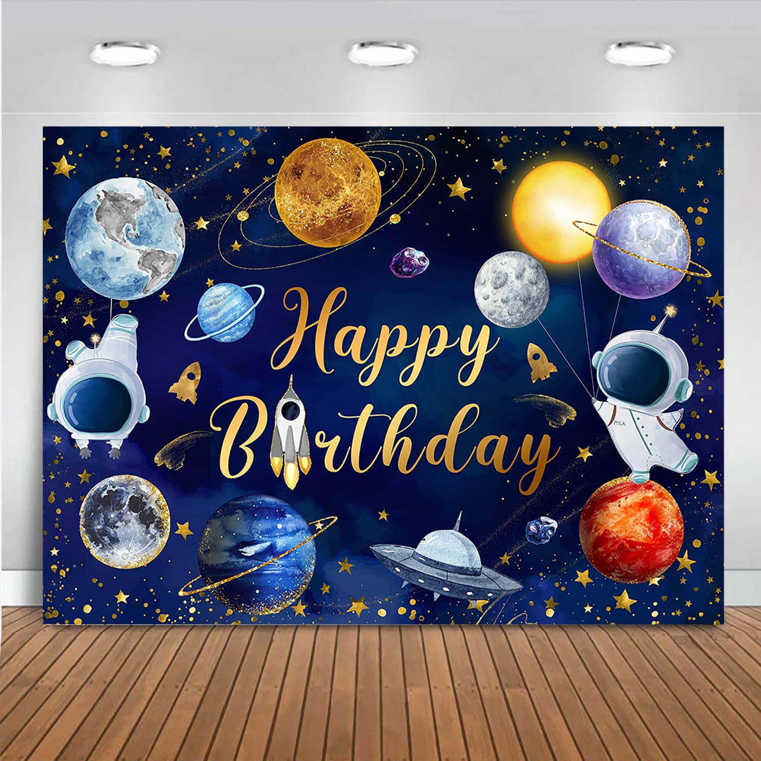 Space Happy Birthday Backdrop Outer Space Galaxy Astronaut Birthday ...