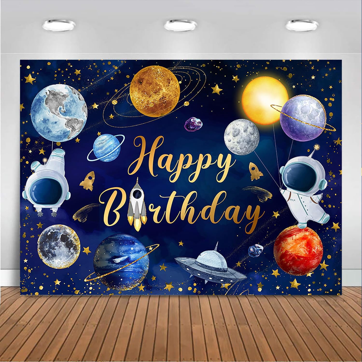 Space Happy Birthday Backdrop Outer Space Galaxy Astronaut Birthday ...