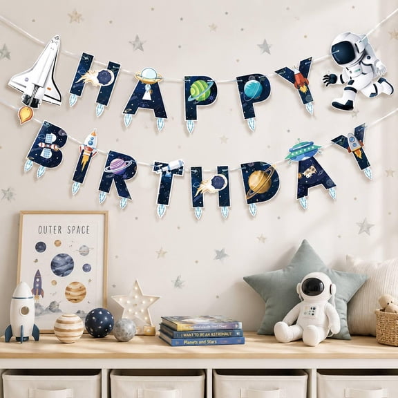 Space Happy Birthday Banner, Outer Space Birthday Banner, Astronaut Party Decorations