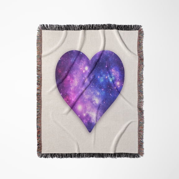 Space Heart. Love Heart With Purple Outer Space Galaxies Stars Nebulas, Woven Blanket