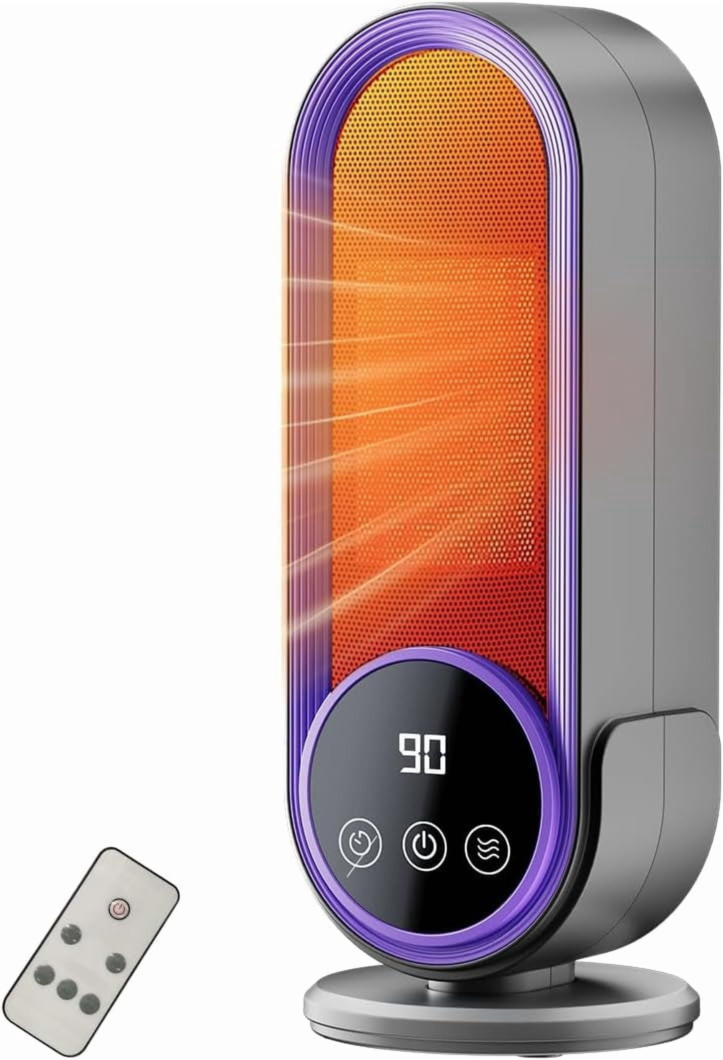 Space Heater, 1200W PTC Ceramic  Heating - Energy Efficient Portable Heater with Adjustable Thermostat, Remote Control & Intelligent Timing,  for , Office (White, E68S)