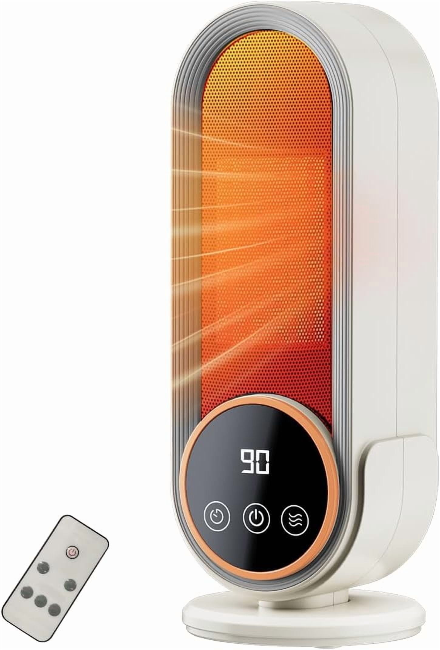 Space Heater, 1200W PTC Ceramic  Heating - Energy Efficient Portable Heater with Adjustable Thermostat, Remote Control & Intelligent Timing,  for , Office (White, E68S)
