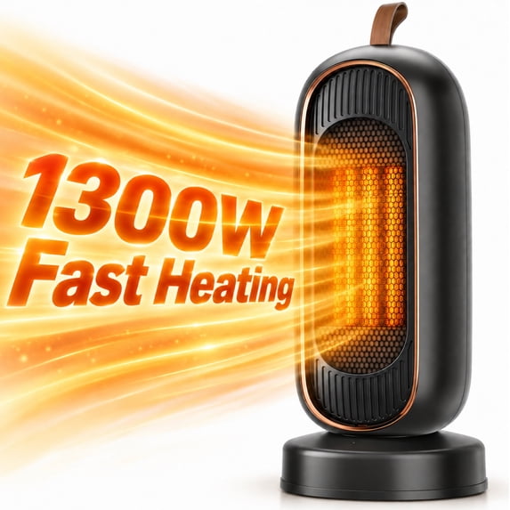 Space Heater 1300W Portable PTC Ceramic Electric Heater, Quiet Tower Heater with 240 Min Timer, Tip-Over & Overheat Protection, Office Bedroom, Black