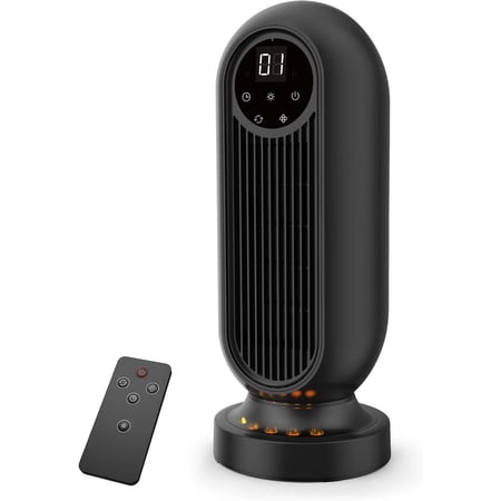 Space Heater, 1500W Oscillating Ceramic Tower Heater, Portable Fast Heating Electric Fan Heater with LED Flame Light, 12Hrs Timer, Remote Control & LED Display for Home Office Indoor Use