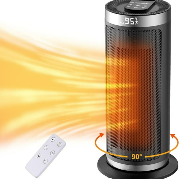 Space Heater,1500W Portable Electric Heaters for Indoor Use with Remote&Thermostat,4 Modes,12h Timer,90Oscillation,Digital Display, Fast Heating Ceramic Heater for Bedroom Office