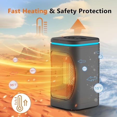 Space Heater, 1500W Portable Heaters for Inside, Electric Heater with Thermal Sensor for Home, Digital Display, 6H Timer, Safe Quiet Heater for Bedroom