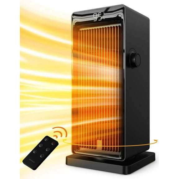 Space Heater, 1500W Space Heaters for Indoor Use Electric Heater for Bedroom, ECO Thermostat 90 Oscillating 24H Timer, Fast Heating, Remote Control, Safe for Home Office Room