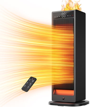 Space Heater with Humidifiers, 1500W PTC Electric Heater with Thermostat for Indoor, ECO Mode, Portable Heater with Remote, 75° Oscillation, LED Digital Display, 12H Timer, Bedroom, Office