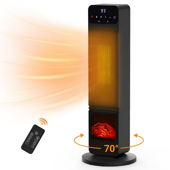 Space Heater, 23inch Electric Heater for Indoor Use, Heater with 4 Heating Modes, Timer, Remote and Thermostat Control, 70°Oscillation, Black