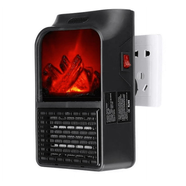 Space Heater, 500W Wall Outlet Electric Heater Fan, Plug in Mini Flame