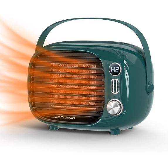 Space Heater, 800W/500W Small Desk Heater with Temperature Control, Safe and Quiet Ceramic Desktop Heating Fan for Home Bedroom Office Desk Indoor Use, Dark Green