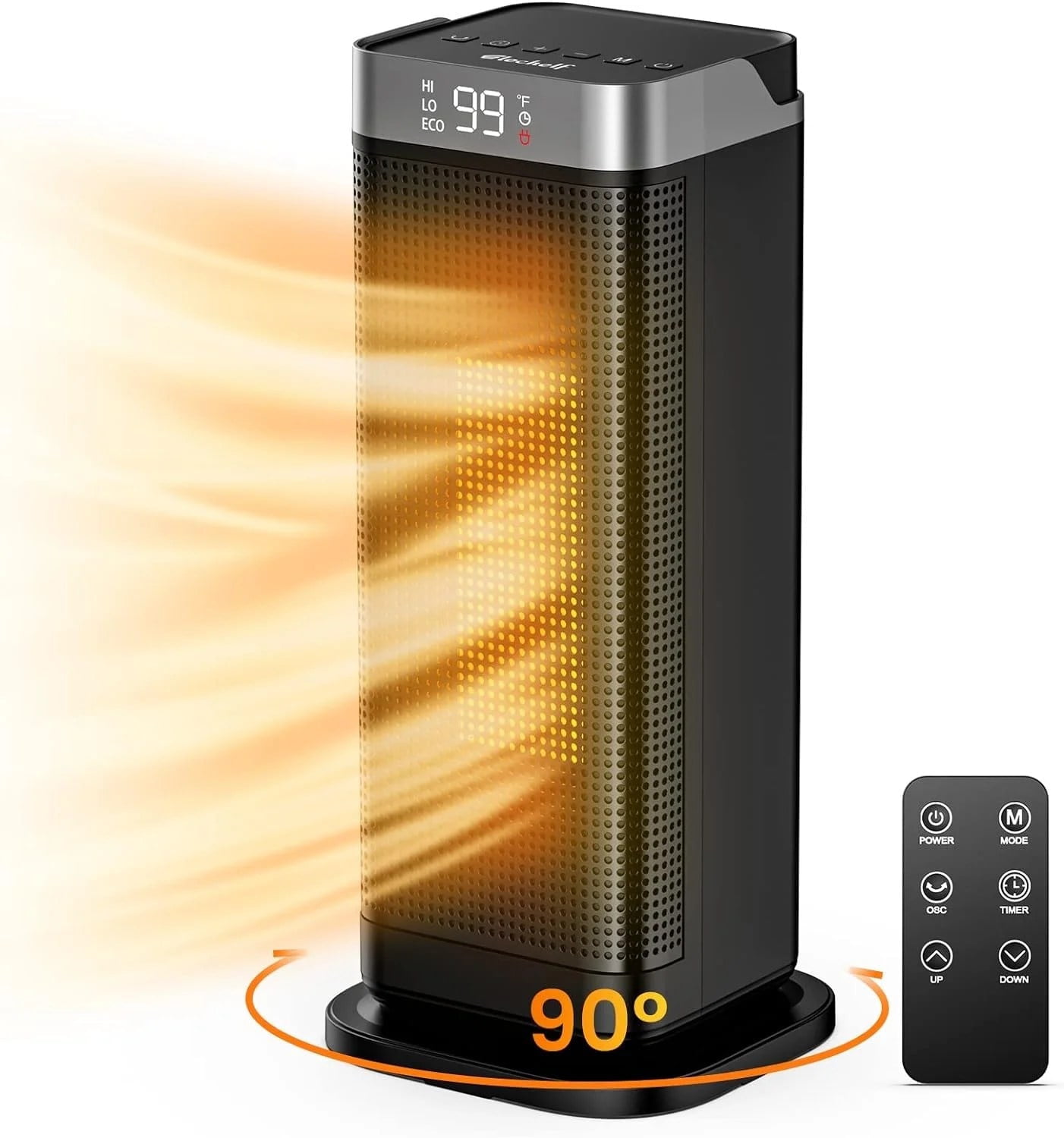 Space Heater, 90Oscillating 1500W Electric Ceramic Tower Heater with Remote