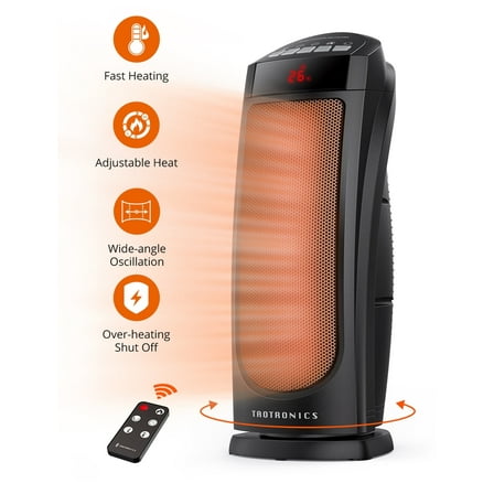 Space Heater, Ceramic Tower Heater with Eco Mode, Remote Control, 65° Oscillation, 12H Timer, Overheating & Tip-Over Protection, PTC Electric Heater for Bedroom/Living Room/ Office