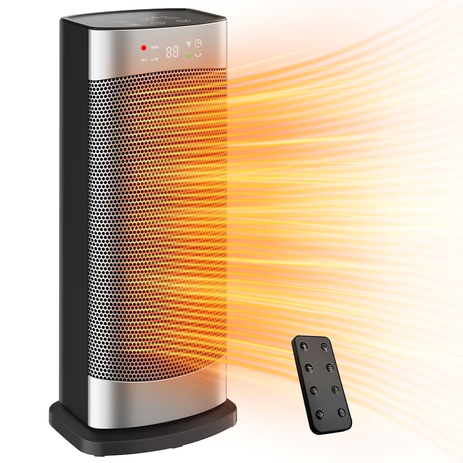 Elektrische Verwarming, 1500W PTC Keramische Heater Electric met Afstandsbediening, 4 Verwarmingsmodi met LED-touchscreen, 110° Oscillatie, 10 uur Timer, Snelle en Veilige Draagbare Verwarming
