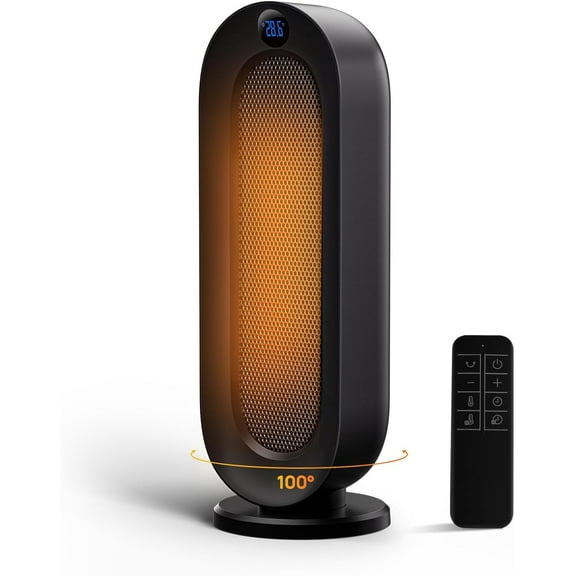 Space Heater for Indoor Use, 1500W Electric Heaters with 100° Oscillation, 1-12H Timer, Remote, Tower Heater Quick 2s PTC Ceramic Heating, Safety Heater for Office, Bedroom, Large Room (White)