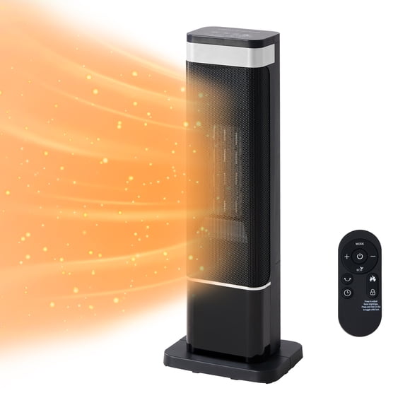 Space Heater for Indoor Use, 23Inch Portable Heater with Remote and Thermostat,7 Light Modes, 70Oscillation, 12H Timer, Up to 95F, Tip-over Protection,Black