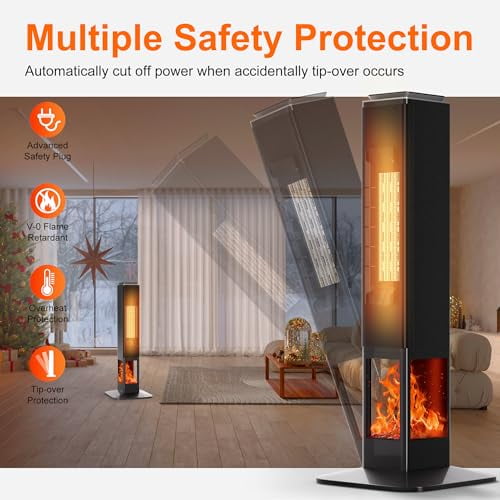 Space Heater Indoor Use for Large Room,1500W Tower Heater W/Thermostat,31" Heater Bedroom,Room Heaters for Indoor Use W/Remote,Ceramic Heaters for Indoor Use W/ 90 Oscillating 24H