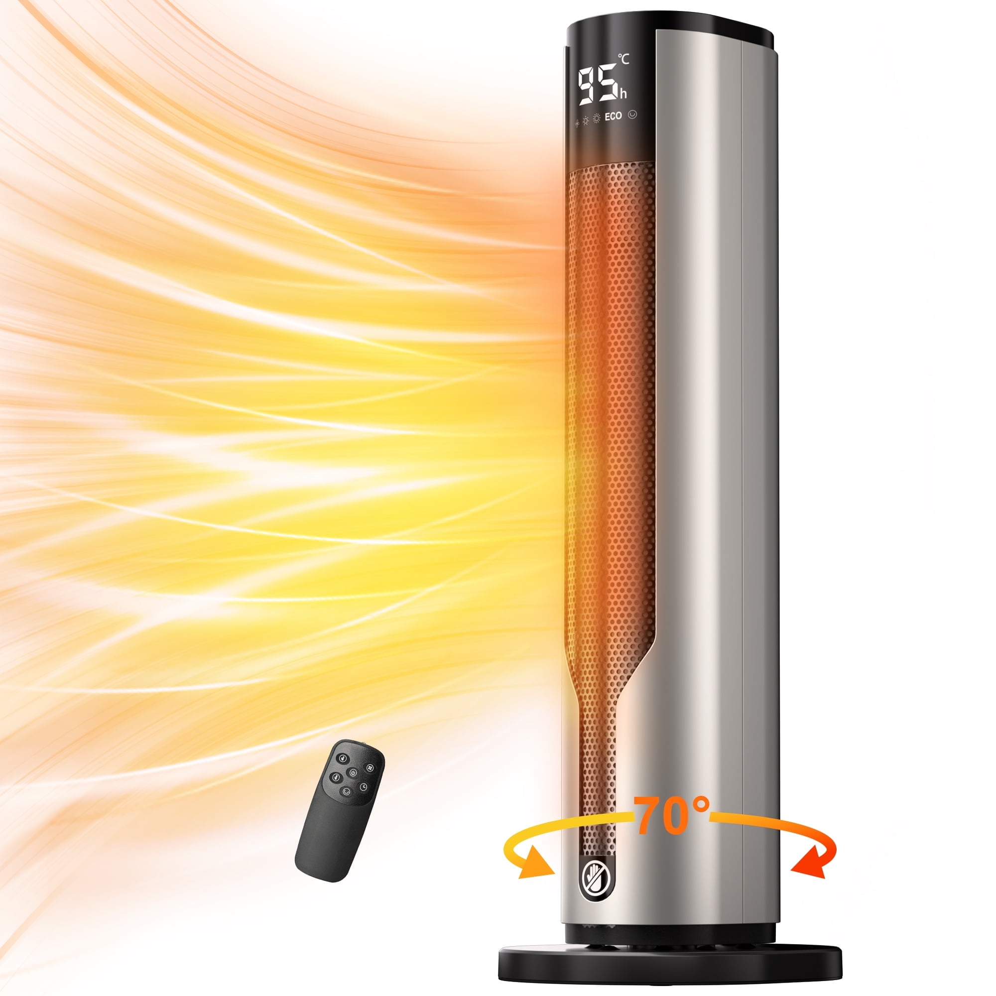 ATUPEN Space Heater, 1500W PTC Electric Heater with Thermostat, 70° Oscillation Timer for Indoor Bedroom