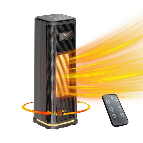 ELEKA Space Heaters for Inside,1500W Portable Electric Heater with Remote,12H Timer,4 Mode Settings,Bottom with Light,Fast and Safe Portable Heater for Office, Bedroom