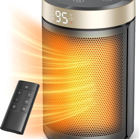 Space Heater, Portable Electric Heaters for Indoor Use with tat and Remote, 2024 Upgraded, Digital Display, 12H Timer, 5 Mode, 1500W PTC Ceramic Fast ty Heat for Office Bedroom Home