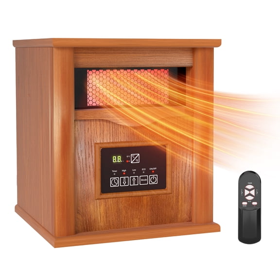 1500W Space Heater Quartz Infrared, Electric Infrared Space Heater with Remote,3 Heat Settings & Temperature Control 59°F-86°F,12H Timer,Walnut Wood