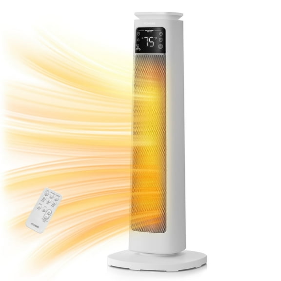 FOHERE 24" Space Heaters for Indoor Use, 4-in-1Portable Electric Heater with Thermostat and Remote, 70° Oscillation, 12H Timer, Overheat and Tip-Over Protection for Large Room, Bedroom, Office