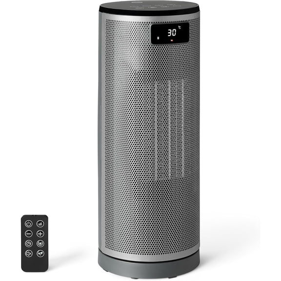 Space Heater for Indoor Use with PTC Ceramic Technology, 1500W, Remote Control, 70 °   Oscillation, Digital Controls, 16-inch, Grey