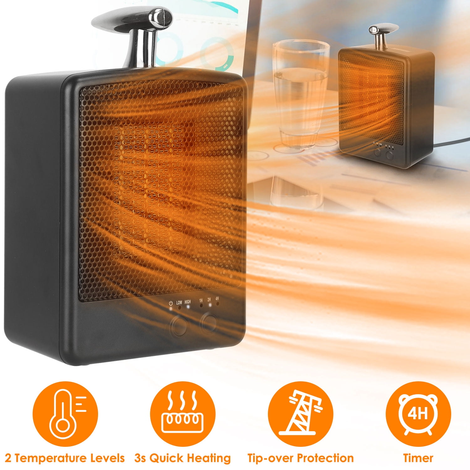 Space Heater TeqHome 1000W Electric Low Noise Heater, Portable Heaters