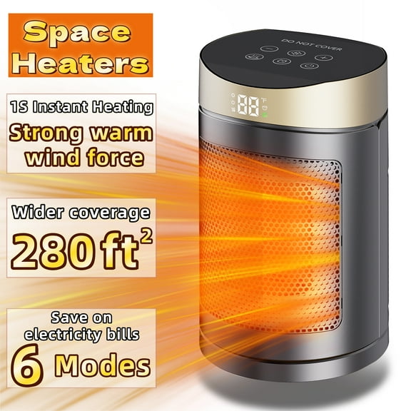 Space Heaters for HomePortable Electric Heater for Indoor Use with Remote1500W PTC Ceramic Space Heater for Small&Homelarge RoomBedroomOfficeStore6 ModesThermostatEco Mode&Fan Mode1-12H Time