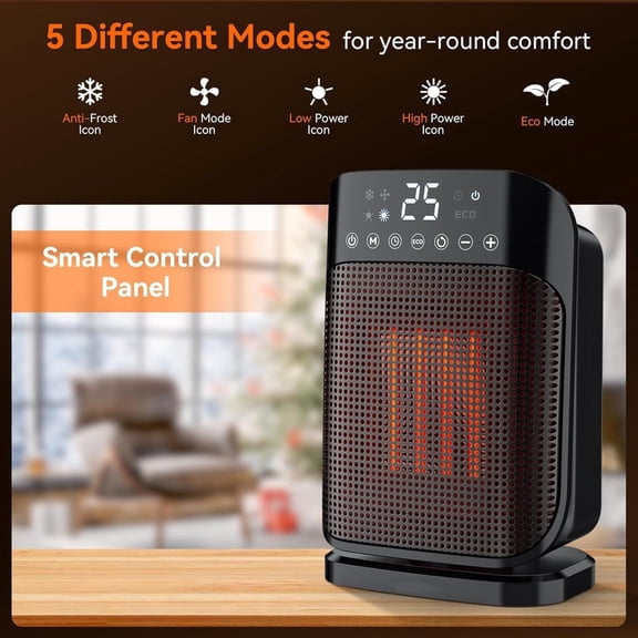 Space Heaters for Indoor Use, 1500W Portable Heater with Thermostat and Remote, 24H Timer, 75Oscillation, ECO Mode, Digital Display, PTC Ceramic Heater for Office Bedroom Home