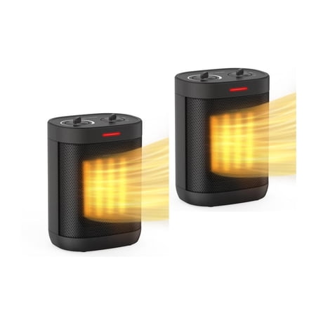 Space Heaters for Indoor Use, Portable 1500W/900W PTC Ceramic Space Heater, Small Space Heater with Thermostat, Three Modes, Overheat and Tip-Over Protection for Office Home Set of 2