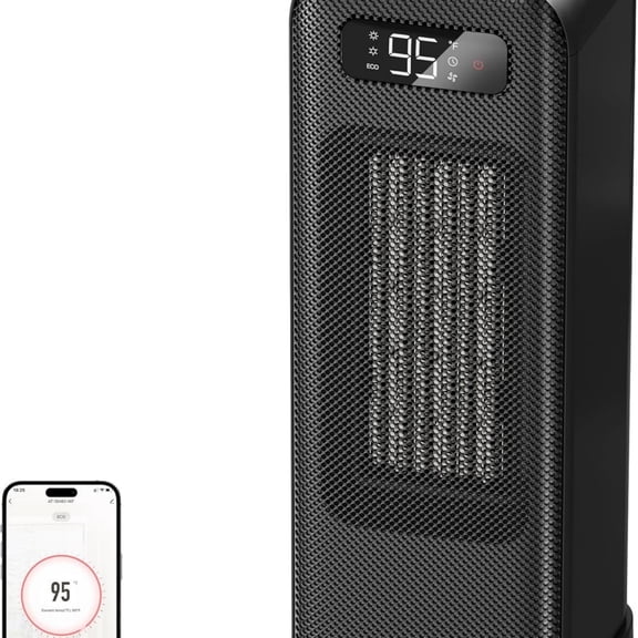 Space Heaters for Indoor Use, Smart Portable Electric Heater with Thermostat, WiFi and Voice Control, 12H Timer, 4 Modes, 36dB 1500W PTC Ceramic Safety Heat for Office Bedroom Home 1Pack Black
