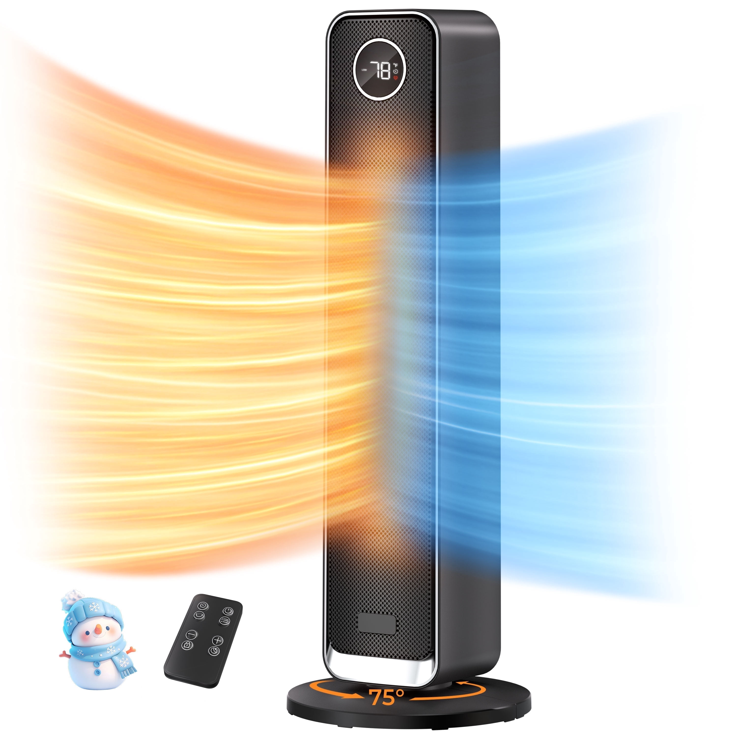 Space Heater Indoor, 25" Electric Heaters with Remote, 75° Oscillation, ECO Mode, 12H Timer, 30dB Quiet Heating, Safe Energy Efficient Heaters for Large Room, B
