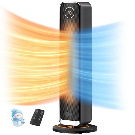 Space Heater Indoor, 25" Electric Heaters with Remote, 75° Oscillation, ECO Mode, 12H Timer, 30dB Quiet Heating, Safe Energy Efficient Heaters for Large Room, Bedroom