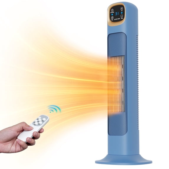 Space Heaters for Home, 24" 1500W Oscillating Electric Tower Electric Heater with Remote, PTC Ceramic Fast Heating,Blue,New
