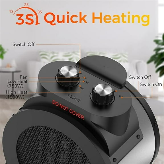 Space Heaters for Indoor Use, 1500W PTC Electric Heater with 90Adjustable Angle, Fast Safety Heat, Small Portable Heater for Office Home(Silver)