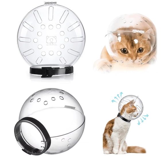 Space Helmet Cat Collar, Transparent Breathable Recovery Cone for Post-surgery Wound Protection, Soft Lightweight Elizabethan with Ventilation, Topliu