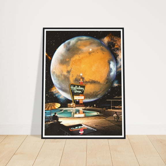 Space Hotel Poster Retro Futurism Cosmic SciFi Collage , Poster Print Only