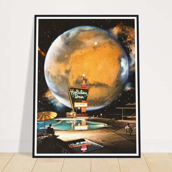 Space Hotel Retro Futurism Cosmic Sci Fi Poster Vintage Collage Trippy Artwork Surrealist Space Wall Decor Nasa Cosmos Art