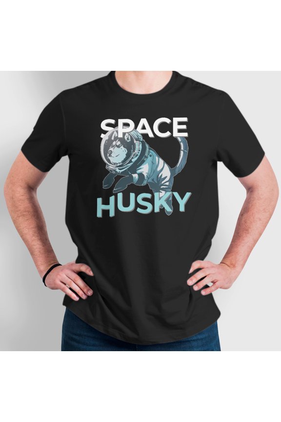Space Husky Astronaut Dog Graphic Art Fine Jersey Funny T-Shirt Unisex Tee