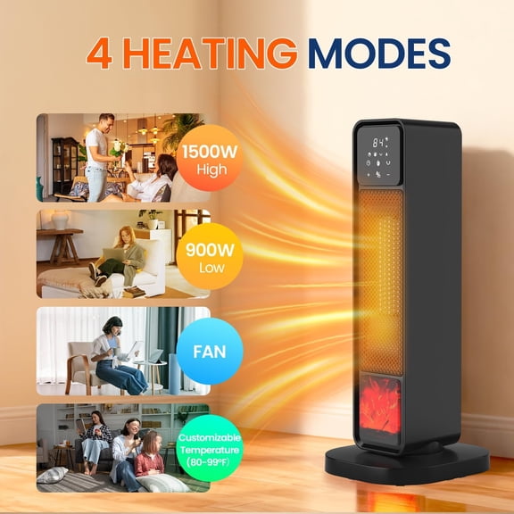 Space Indoor, 1500W Electric Warm Blower with 3D Flame& 70 Oscillation Portable Indoor Ceramic Warmer for Bedroom & Office