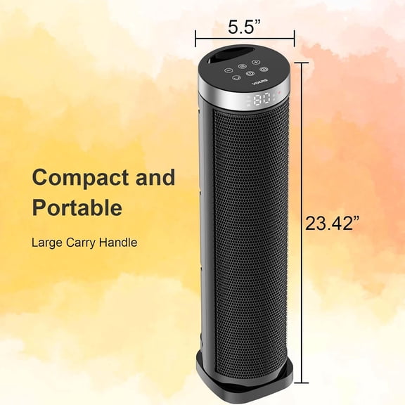 Space for Indoor Use with Remote - 70 Oscillating Tower Electric , 24 Inchs, 12H Timer, 1500W Quiet PTC Ceramic Heating with Thermostat, Fast Safety Heat for Office, Home, Bedroom
