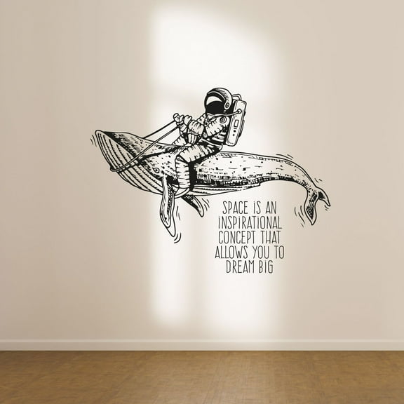 Space Is An Inspirational Concept That Allows You To Dream Big Quote Cute Astronaut Design Vinyl Wall Sticker Wall Art Wall Decal Boys Girls Kids Room Design Bedroom Home Decoration Size (24xx40 inch)
