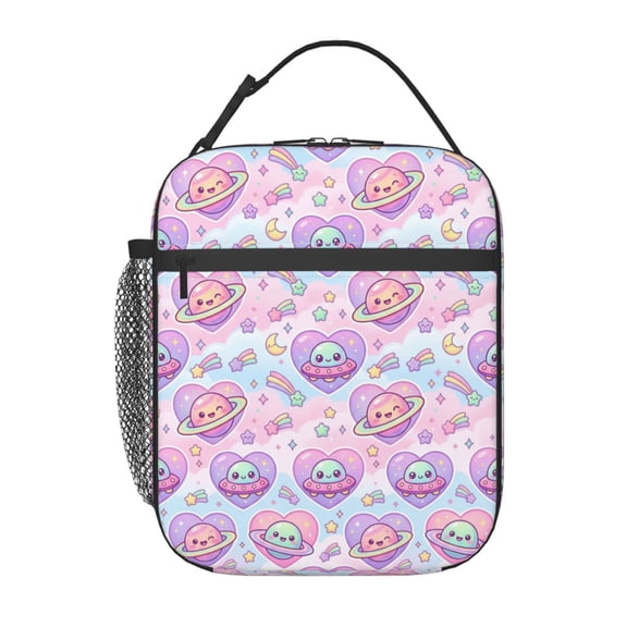 Space Insulated Lunch Bag, Reusable Lunch Box For Adults, Kawaii Heart Galaxy Portable Meal Prep Tote For Office, Work And Travel