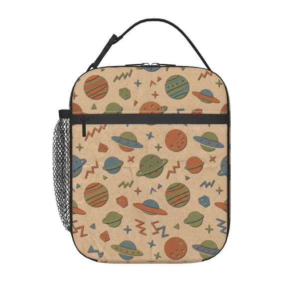 Space Insulated Lunch Bag, Reusable Retro Planet Lunch Box, Mid-Century Modern Planet Meal Prep Tote For Commute, Road Trips And Business