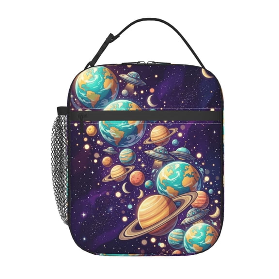 Space Insulated Lunch Box, Reusable Cinematic Planet Lunch Bag, Vibrant Galaxy Planet Meal Prep Tote For Business, Daily Commute And Gym