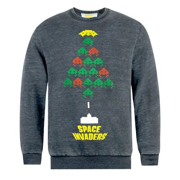 Space Invaders Mens/Womens Christmas Tree Burnout Sweatshirt