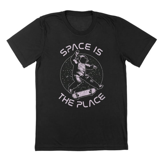 Space Is The Place Pink Humor Graphic Black Mens T-Shirt
